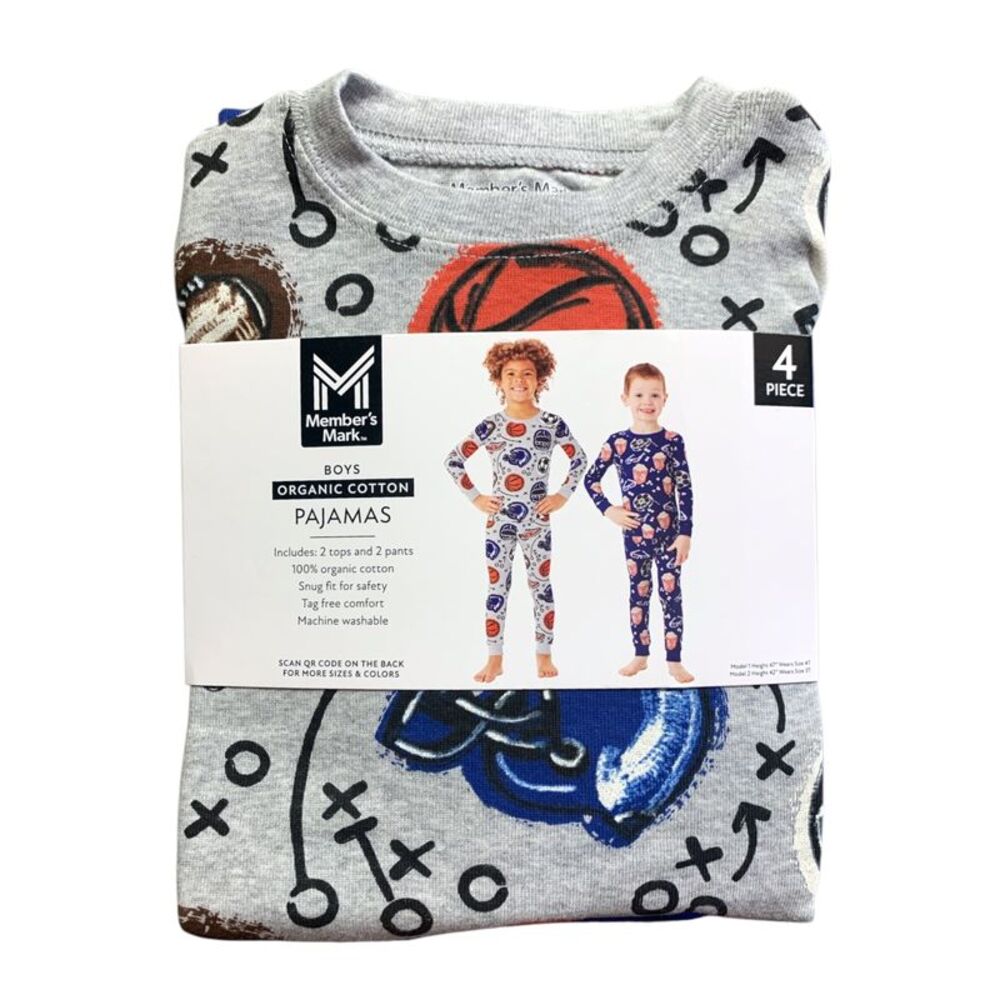 Sports/Movies - Member's Mark Boys Organic Cotton Pajamas 4-Piece, 100% Organic